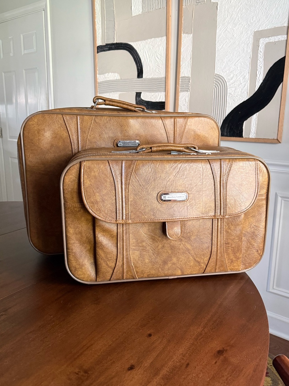 Vintage 1986 American Tourister Retro 2-Piece Brown Luggage Set With Keys